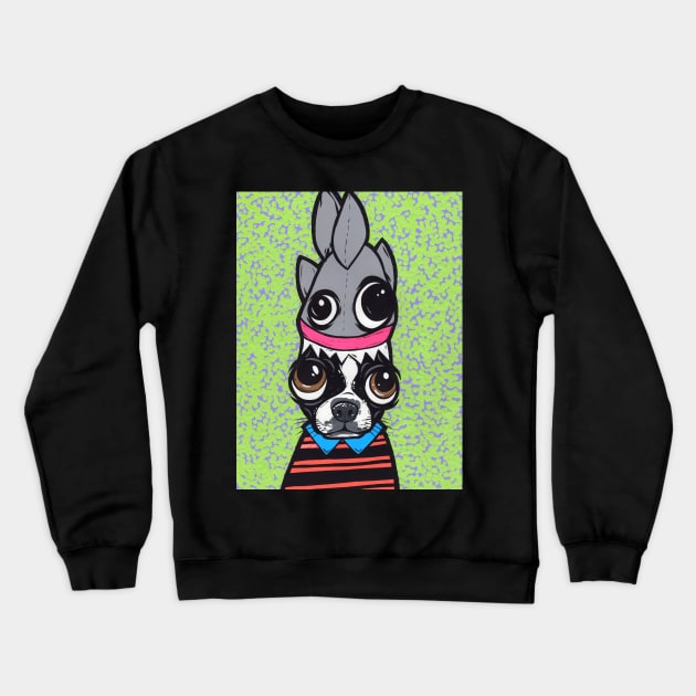 Boston Terrier Shark Hat Crewneck Sweatshirt by turddemon